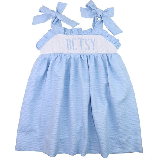 Blue Custom Smocked Shoulder Tie Dress