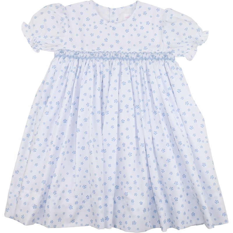 Blue Daisy Print Smocked Dress