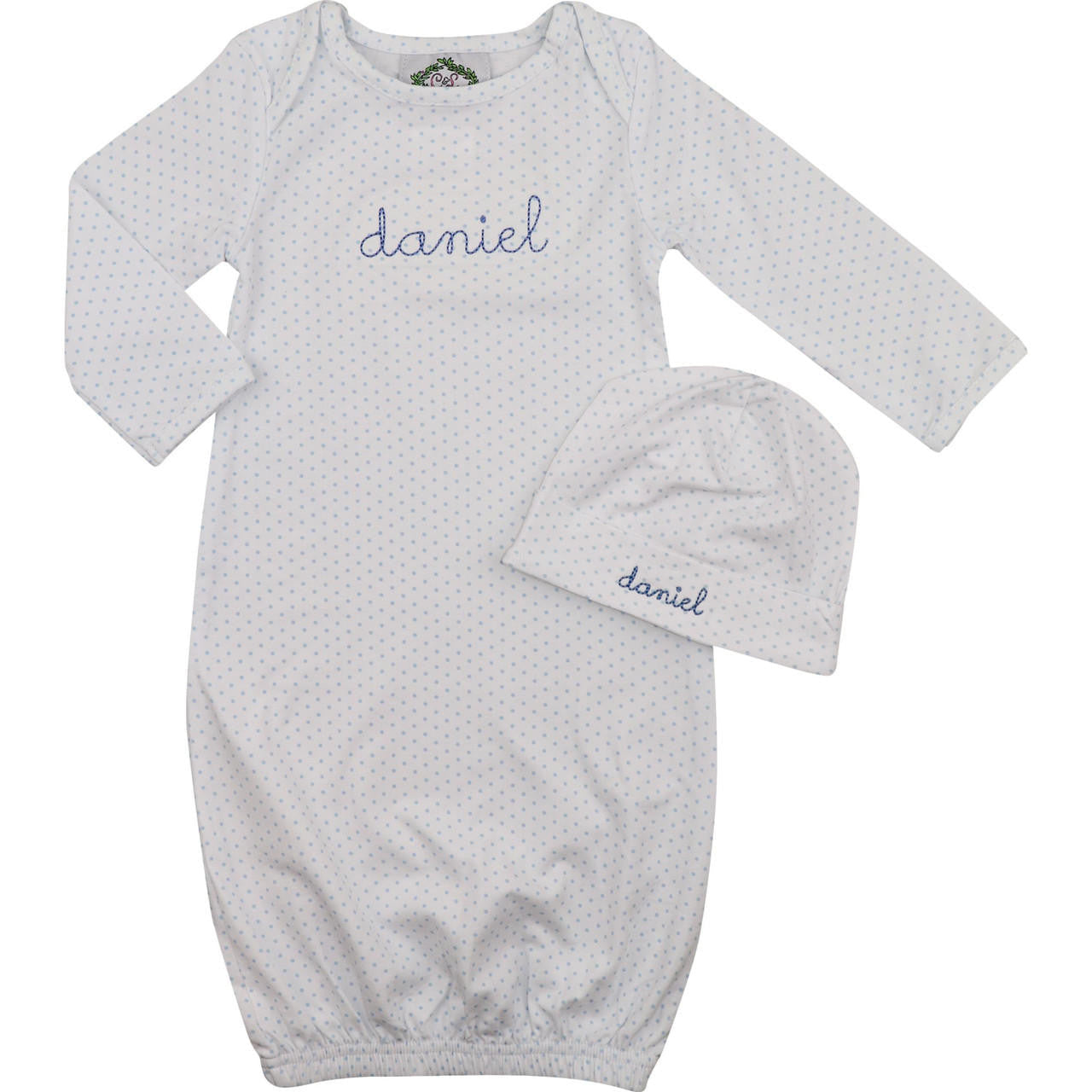 Blue Dot Knit Baby Gown And Beanie3