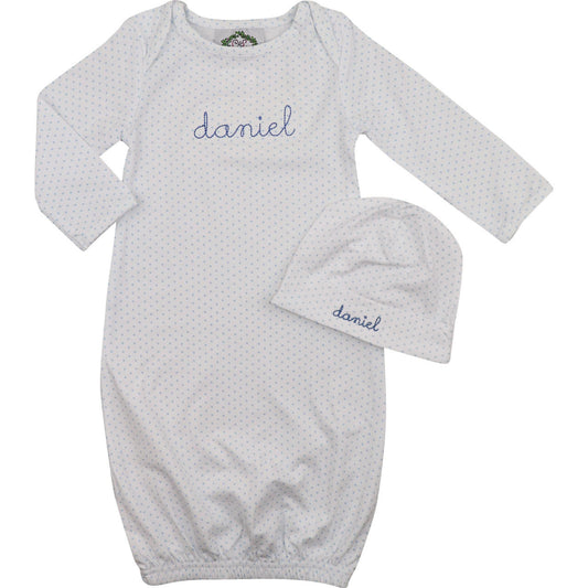 Blue Dot Knit Baby Gown And Beanie3