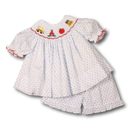 Blue Dot Smocked Back To School Short Set1