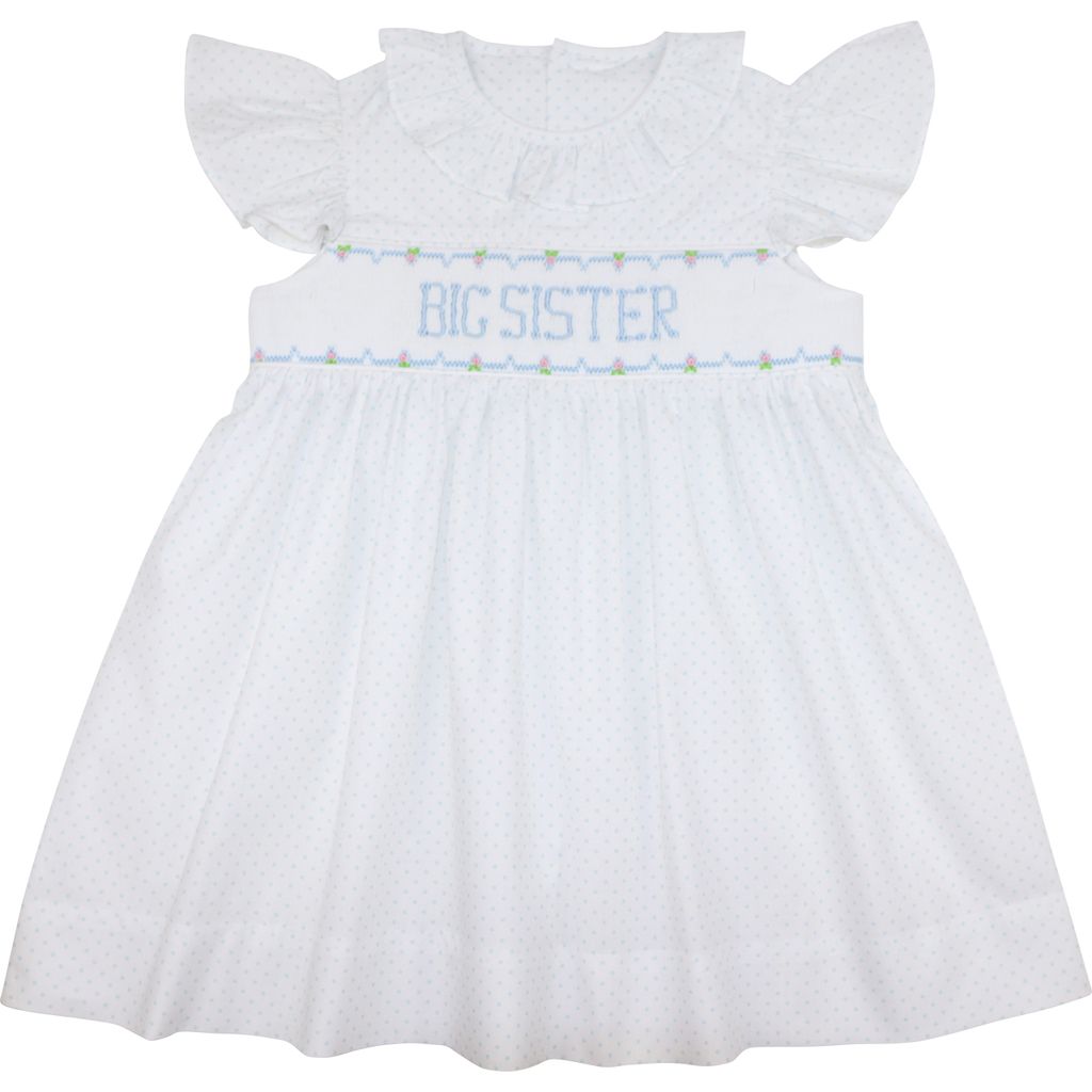 Blue Dot Smocked Smocked Big Sister Dress