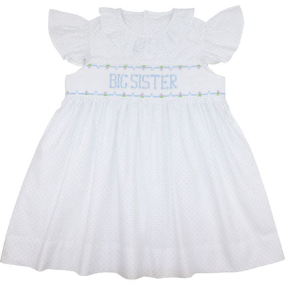 Blue Dot Smocked Smocked Big Sister Dress