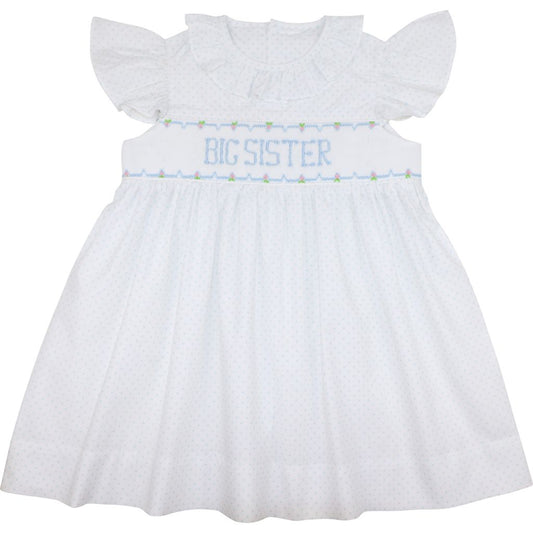 Blue Dot Smocked Smocked Big Sister Dress