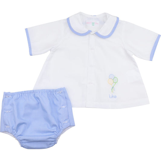 Blue Embroidered Balloons Diaper Set