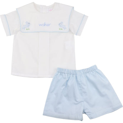 Blue Embroidered Bunny Short Set