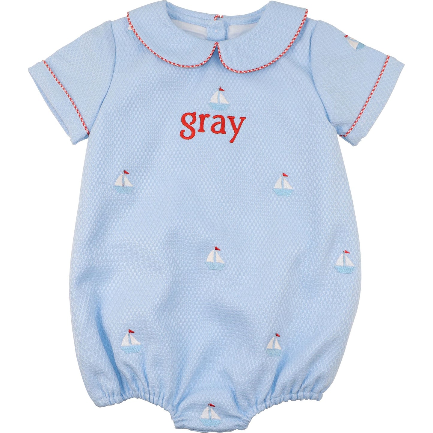 Blue Embroidered Sailboat Bubble
