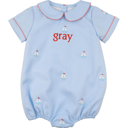 Blue Embroidered Sailboat Bubble