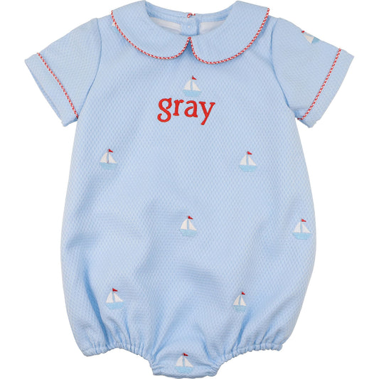 Blue Embroidered Sailboat Bubble