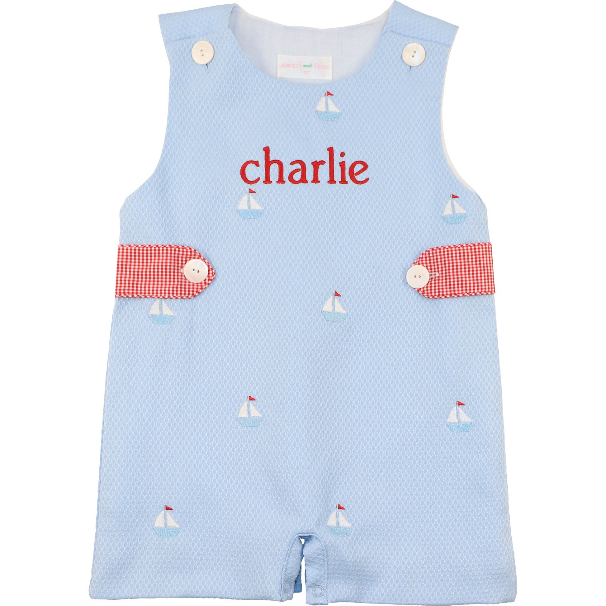 Blue Embroidered Sailboat Jon Jon