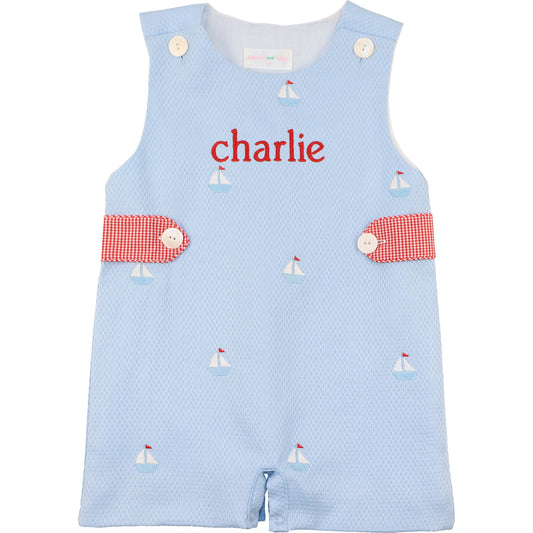 Blue Embroidered Sailboat Jon Jon