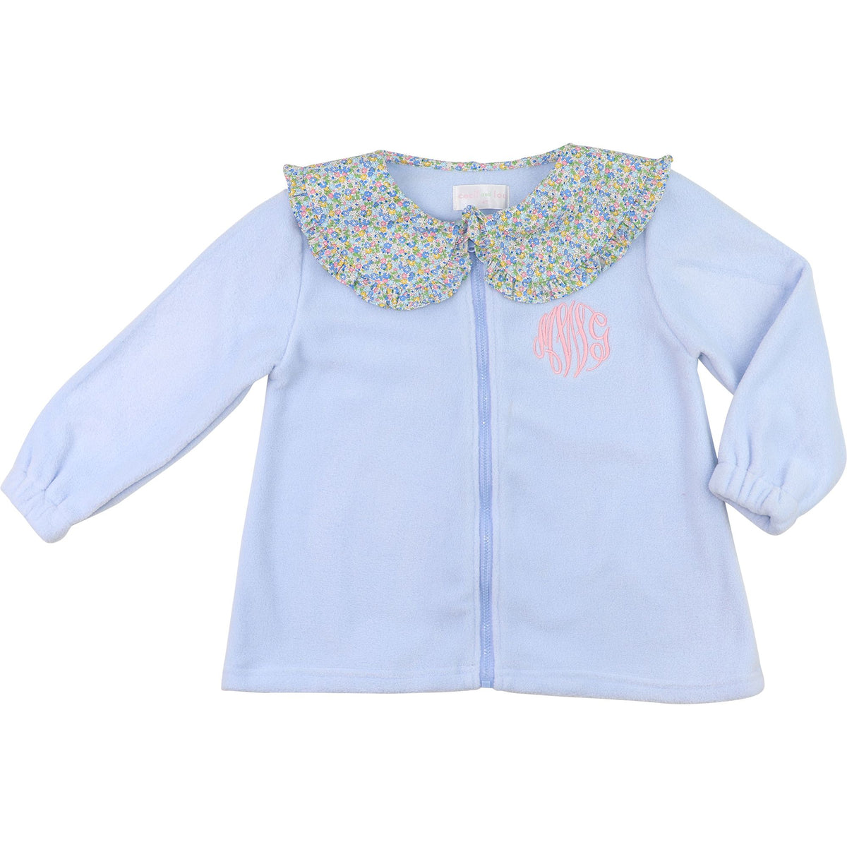Cecil & Lou girls' Blue Fleece Jacket with full zipper and floral stand collar