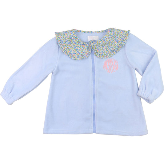 Cecil & Lou girls' Blue Fleece Jacket with full zipper and floral stand collar