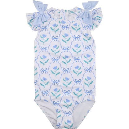 Blue Floral Bow Swimsuit