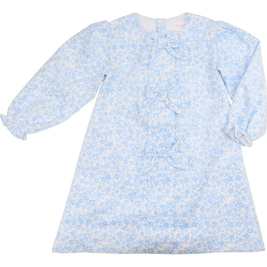 Blue Floral Corduroy Bow Dress