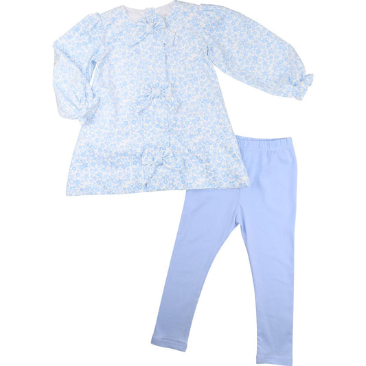 Blue Floral Corduroy Bow Legging Set