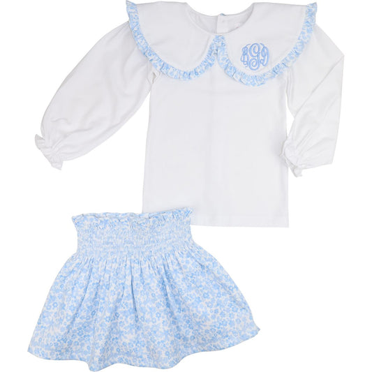 Blue Floral Corduroy Skirt Set