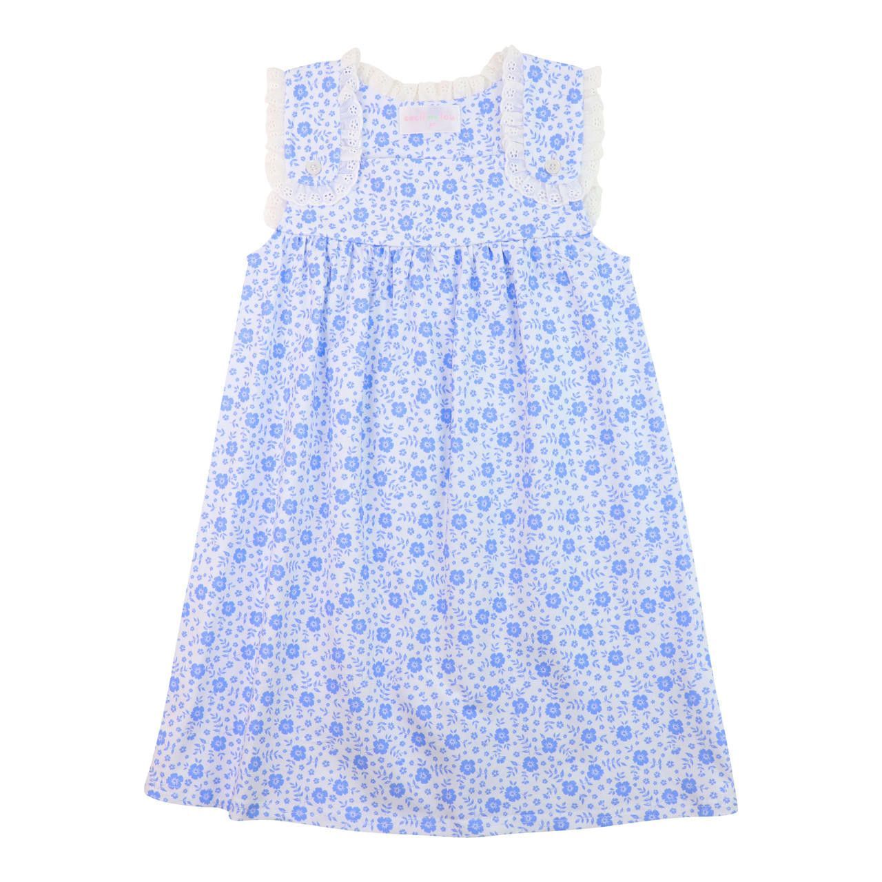 Blue Floral Knit Eyelet Dress