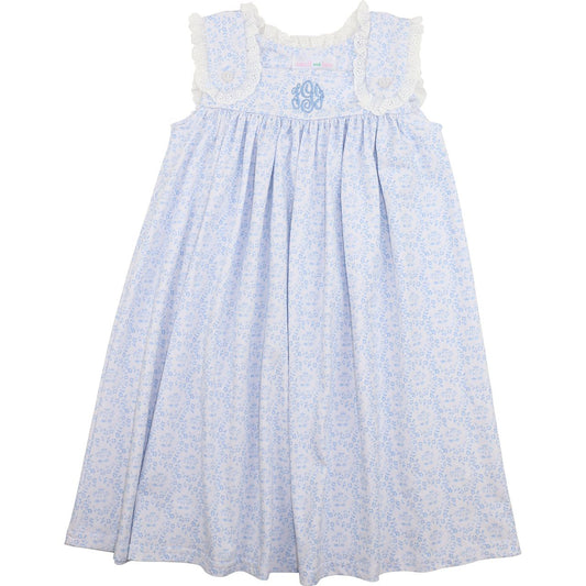 Blue Floral Knit Eyelet Dress