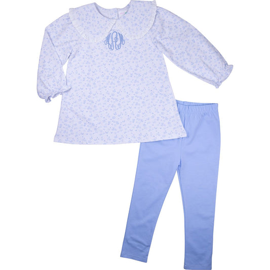 Blue Floral Knit Eyelet Legging Set
