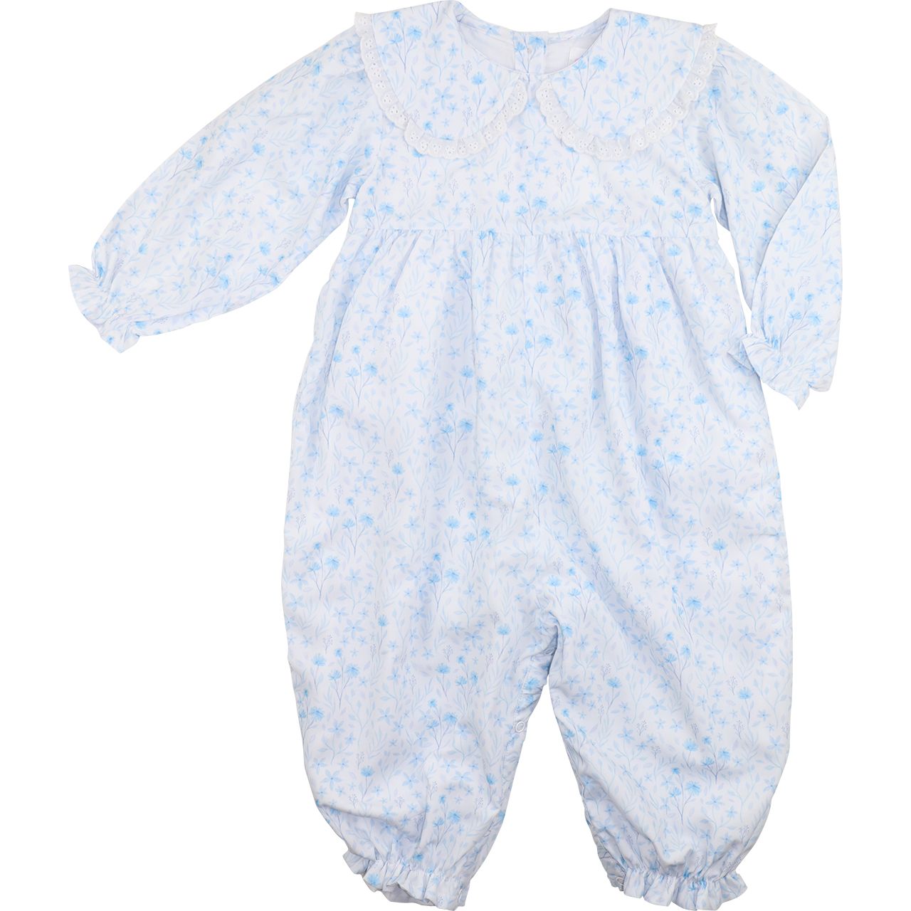 Blue Floral Knit Eyelet Long Bubble