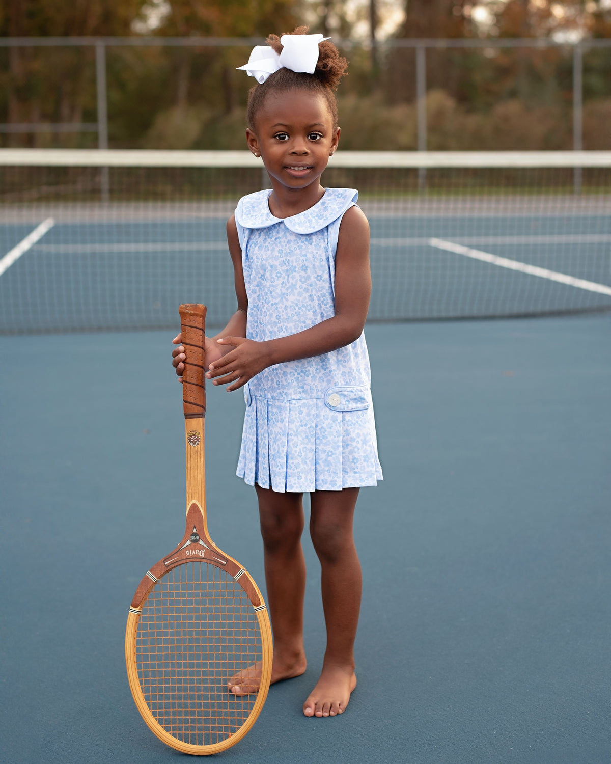 Blue Floral Lycra Tennis Dress Size 4T