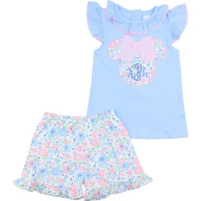 Blue Floral Mouse Ears Short Set