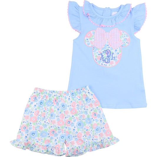 Blue Floral Mouse Ears Short Set