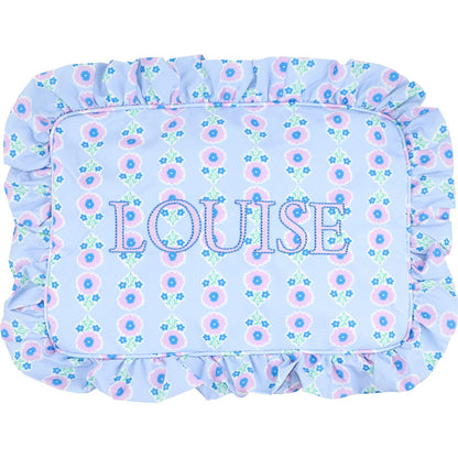 Blue Floral Ruffle Zipper Pouch