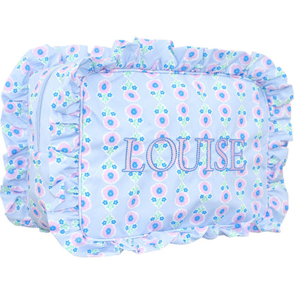 Blue Floral Ruffle Zipper Pouch