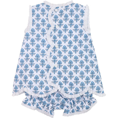 Blue Floral Scalloped Eyelet Diaper Set