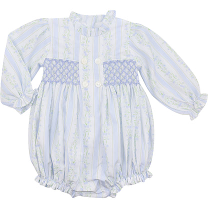 Blue Floral Smocked Bubble