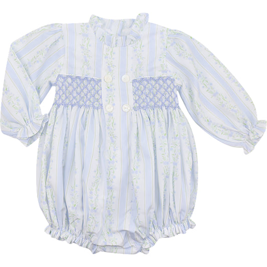 Blue Floral Smocked Bubble