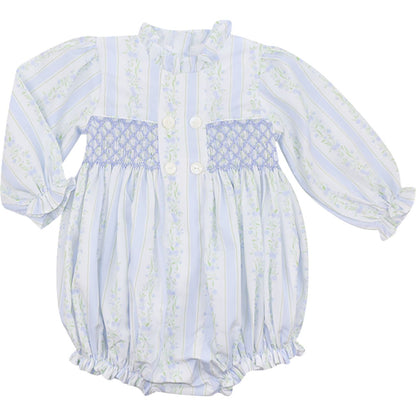 Blue Floral Smocked Bubble