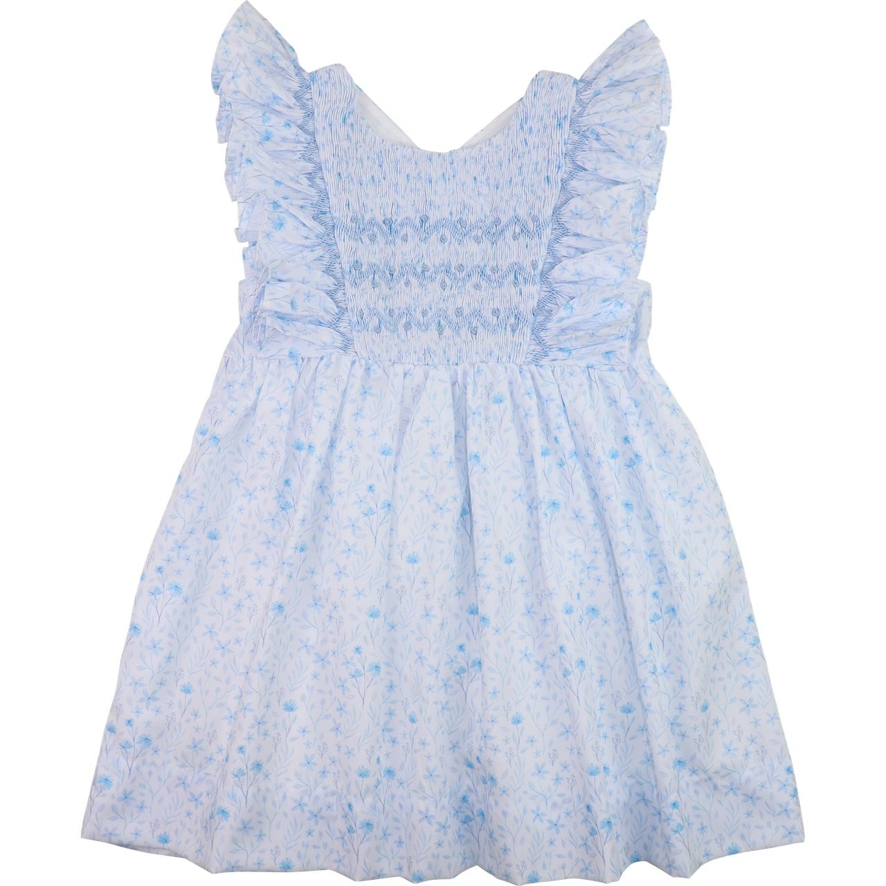 Blue Floral Smocked Dress