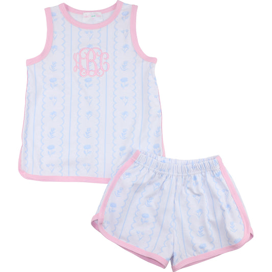 Blue Floral Stripe Knit Play Set