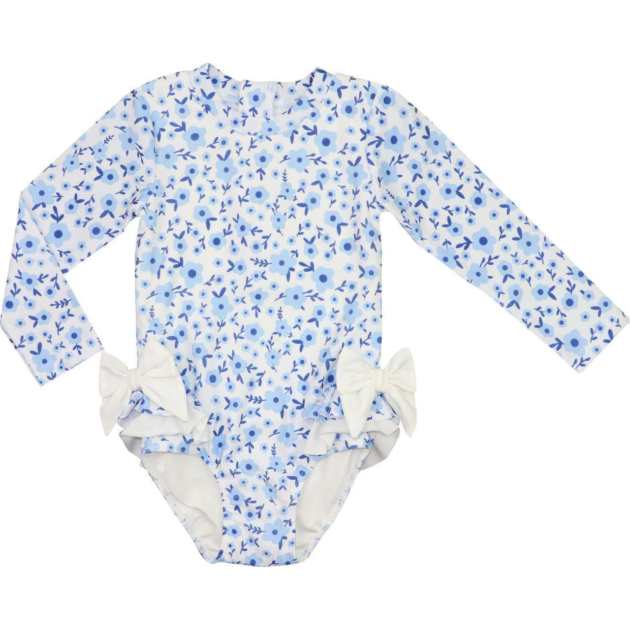 Blue Flower Print Swimsuit