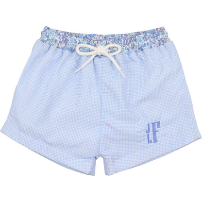Blue Gingham And Liberty Swim Trunks