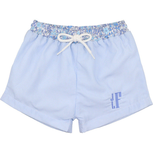 Blue Gingham And Liberty Swim Trunks