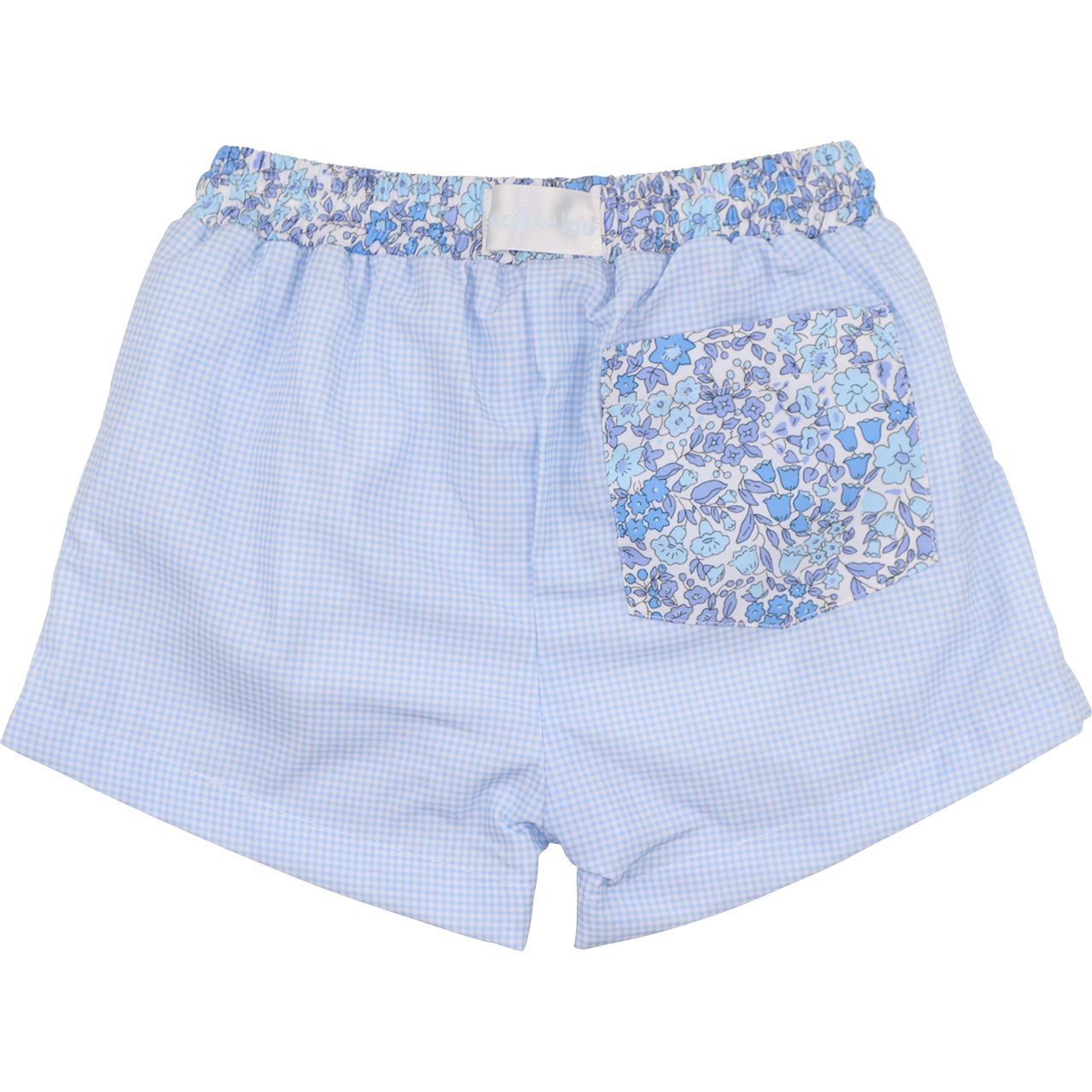 Blue Gingham And Liberty Swim Trunks