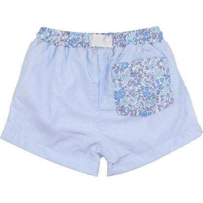 Blue Gingham And Liberty Swim Trunks