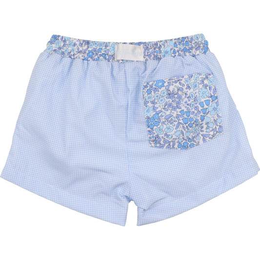 Blue Gingham And Liberty Swim Trunks