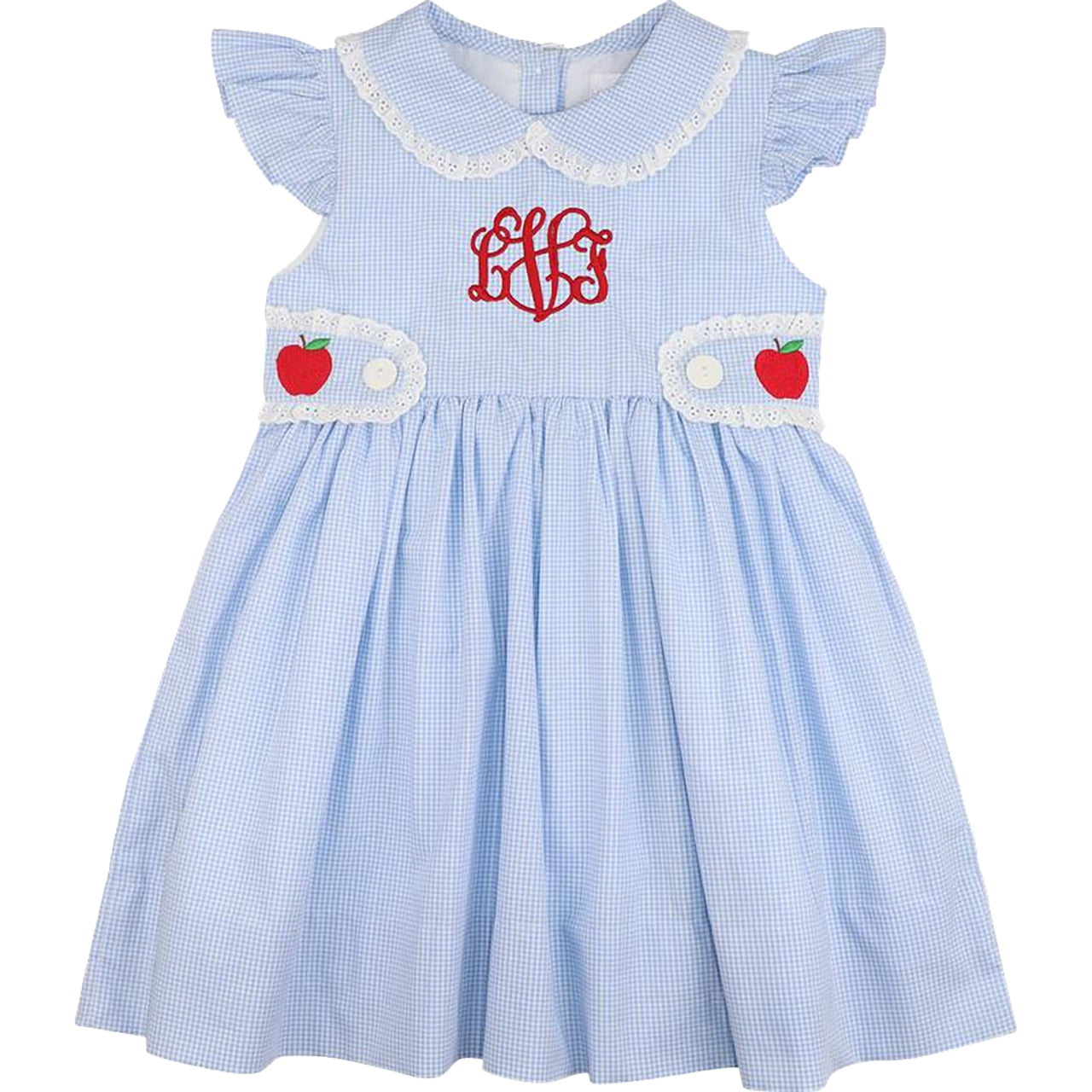Blue Gingham Apple Eyelet Dress