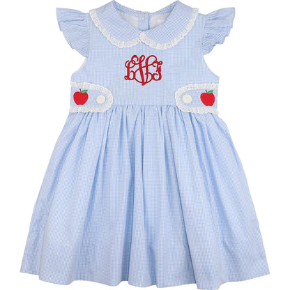 Blue Gingham Apple Eyelet Dress