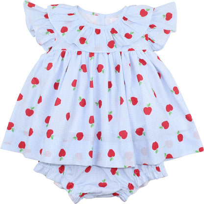 Blue Gingham Apple Print Diaper Set