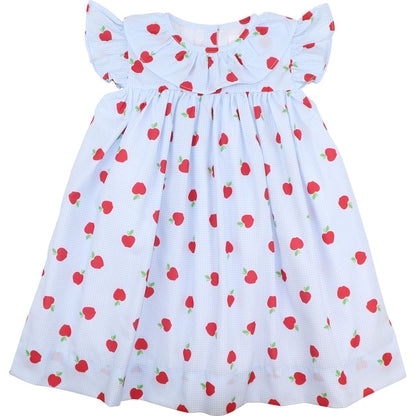 Blue Gingham Apple Print Dress