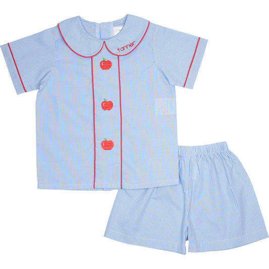Blue Gingham Apple Short Set1