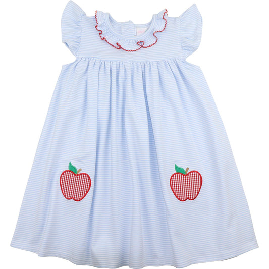 Blue Gingham Applique Apple Knit Dress