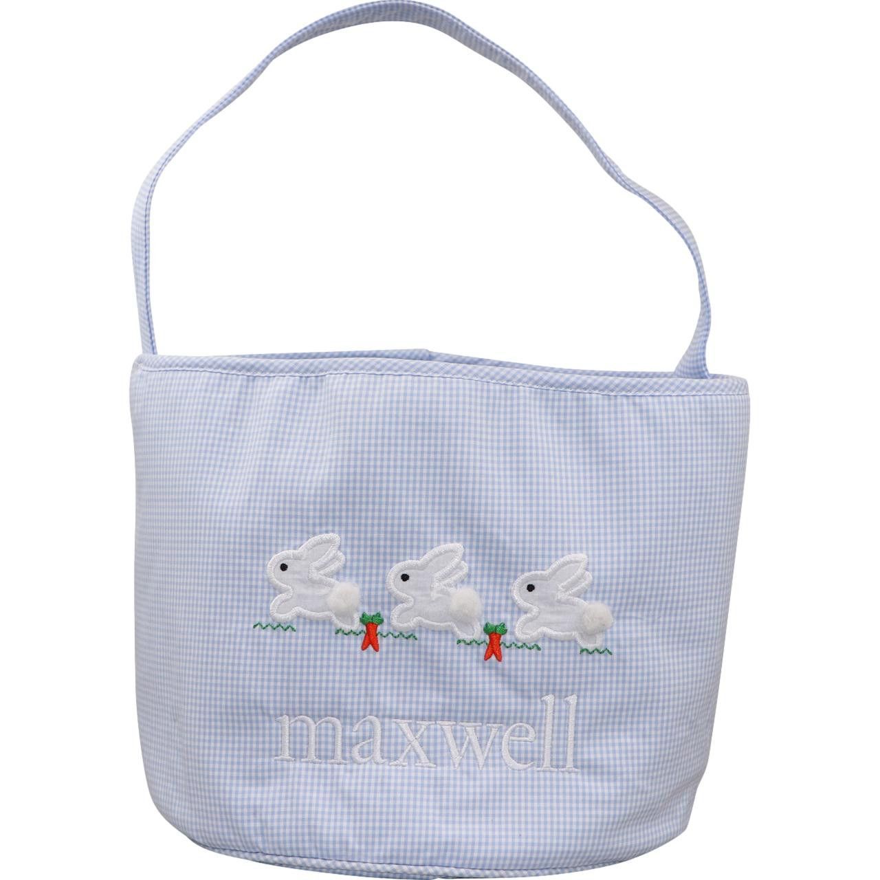 Blue Gingham Bunnies Easter Basket