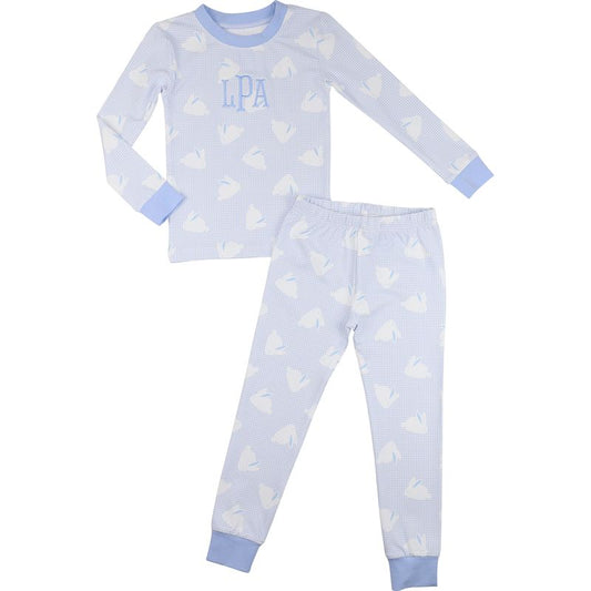 Blue Gingham Bunny Print Knit Pajamas